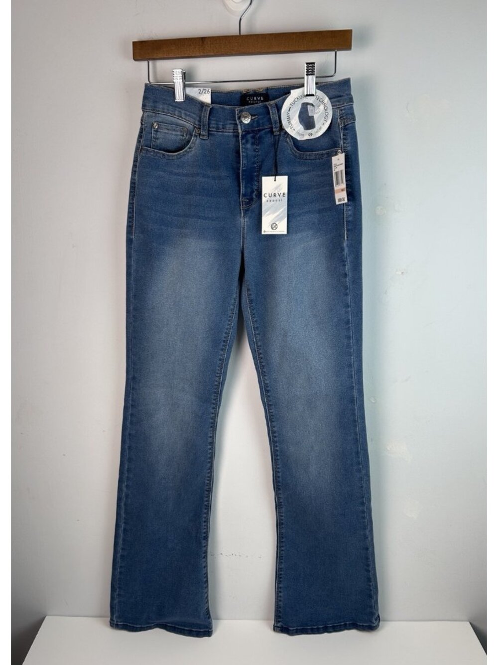 Curve Appeal High Rise Flare Jeans Women's Size 2 26 Blue Stretch Mya